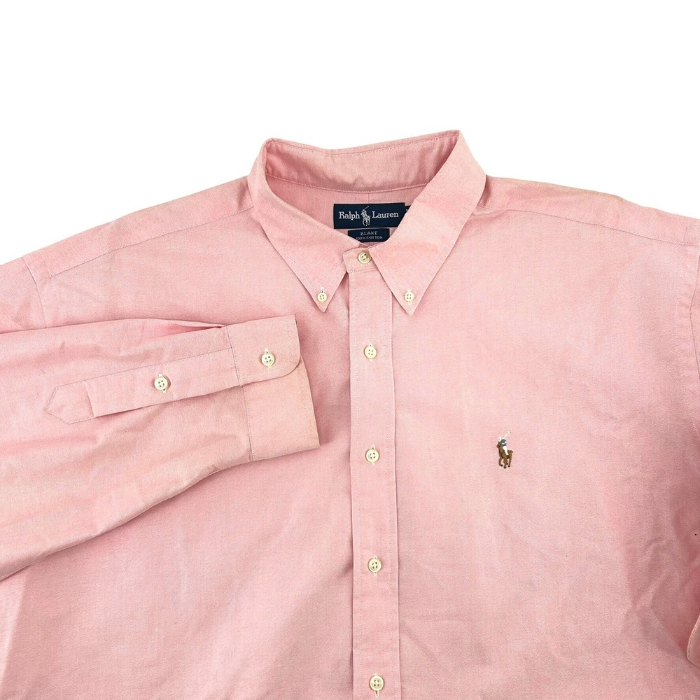 Ralph Lauren Blake Mens Button Down Shirt Pink Long Sleeve Cotton Oxford Large